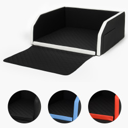 Składany transporter samochodowy dla psa do bagażnika z materacem i pasem bezpieczeństwa 100x90 cm